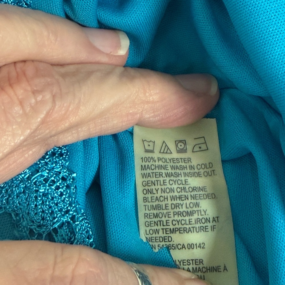 Allison Daley Teal Lace Overlay Blouse XL Short Sleeve Career Top - Picture 6 of 7